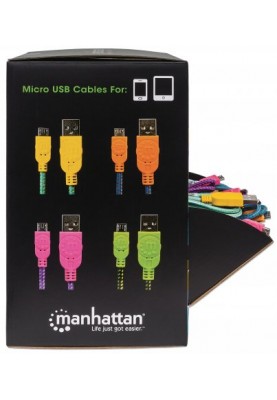 Кабель USB AM-micro BM, 0.5 м, кольорове обплетення,  Box (60 шт) Manhattan
