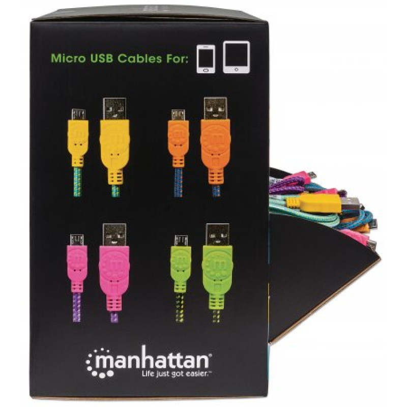 Кабель USB AM-micro BM, 0.5 м, кольорове обплетення,  Box (60 шт) Manhattan