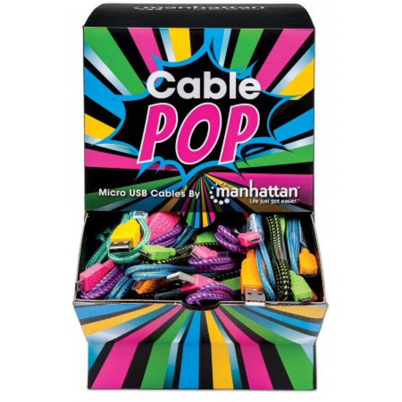 Кабель USB AM-micro BM, 0.5 м, кольорове обплетення,  Box (60 шт) Manhattan