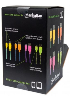 Кабель USB AM-micro BM, 0.5 м, кольорове обплетення,  Box (60 шт) Manhattan