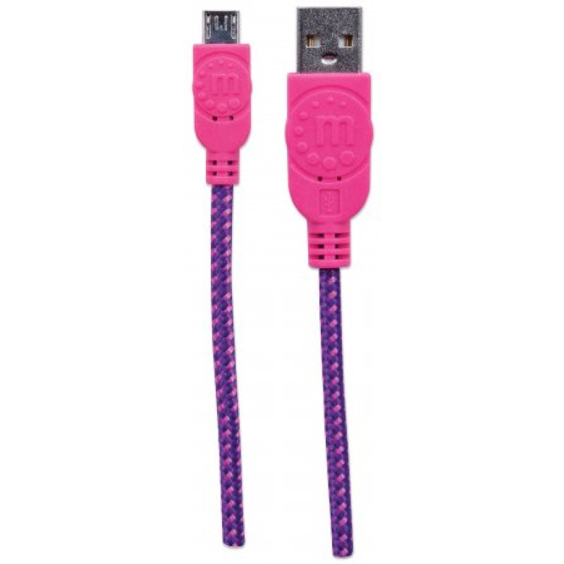 Кабель USB AM-micro BM, 0.5 м, кольорове обплетення,  Box (60 шт) Manhattan