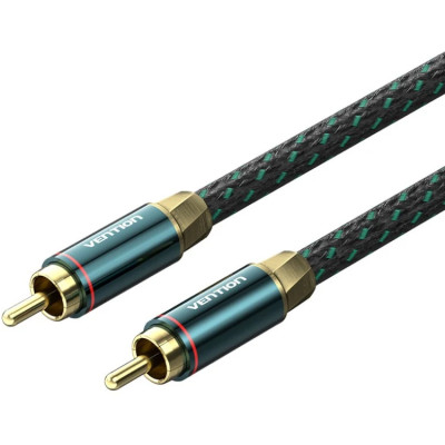 Кабель AUX coaxial HiFi RCA M/M 1.0м OFC Silver, Zinc alloy, зелений, Vention