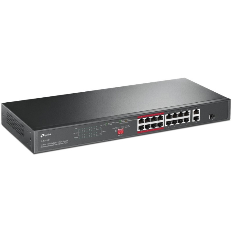 Комутатор TP-Link TL-SL1218P 16xFE (16xPoE), 2xSFP, 150Вт, Некерований