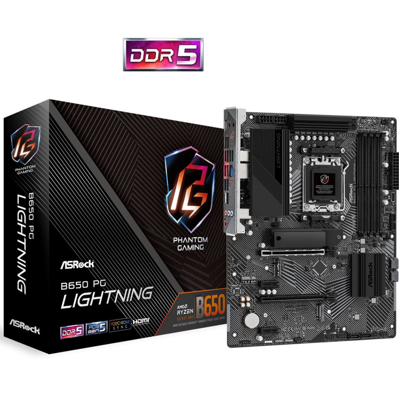 ASRock B650 PG LIGHTNING (AM5/B650, 4*DDR5, 2xPCIex16, HDMI, 4xSATA, 3xM.2, 2.5GLan, 7.1ch, ATX)