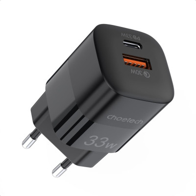 Зарядний пристрій 1хUSB-C+1xUSB 33W PD QC3.0 PD5006 чорний Choetech