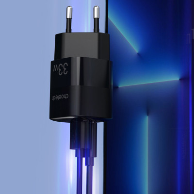 Зарядний пристрій 1хUSB-C+1xUSB 33W PD QC3.0 PD5006 чорний Choetech