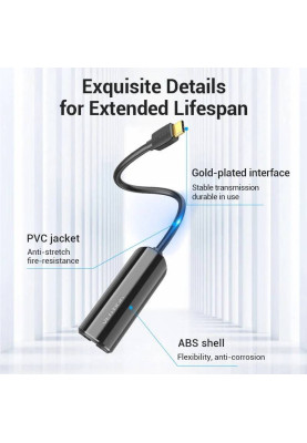 Перехідник USB 3.1 Type-C --> Ethernet RJ45 1000Mb Gigabit Vention чорний