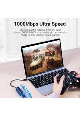 Перехідник USB 3.1 Type-C --> Ethernet RJ45 1000Mb Gigabit Vention чорний