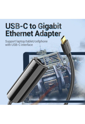 Перехідник USB 3.1 Type-C --> Ethernet RJ45 1000Mb Gigabit Vention чорний