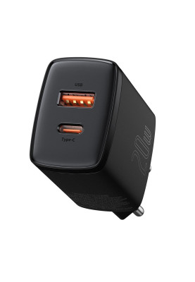 Зарядний пристрій 2xUSB 20W (USB-C+USB-A) Чорний Baseus