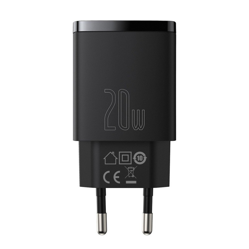 Зарядний пристрій 2xUSB 20W (USB-C+USB-A) Чорний Baseus