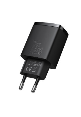 Зарядний пристрій 2xUSB 20W (USB-C+USB-A) Чорний Baseus