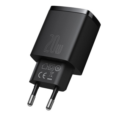 Зарядний пристрій 2xUSB 20W (USB-C+USB-A) Чорний Baseus