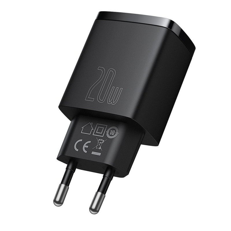 Зарядний пристрій 2xUSB 20W (USB-C+USB-A) Чорний Baseus