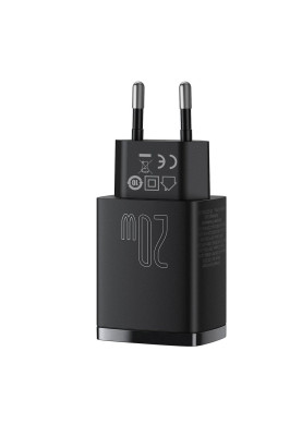Зарядний пристрій 2xUSB 20W (USB-C+USB-A) Чорний Baseus