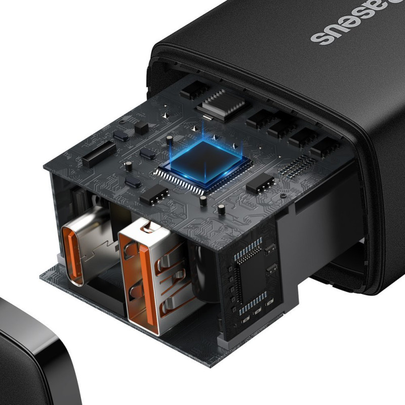 Зарядний пристрій 2xUSB 20W (USB-C+USB-A) Чорний Baseus