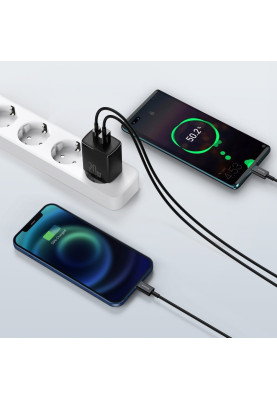 Зарядний пристрій 2xUSB 20W (USB-C+USB-A) Чорний Baseus