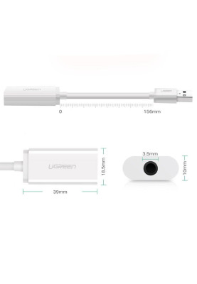 Звукова карта USB AUX jack, TRRS (Mic & Ear), ALC4042 Ugreen Біла US206