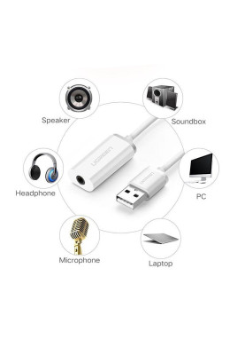 Звукова карта USB AUX jack, TRRS (Mic & Ear), ALC4042 Ugreen Біла US206