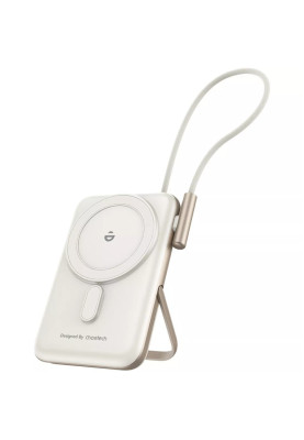 УМБ Choetech Magnetic Wireless 10000mAh 20W PD USB-C In/Out, Qi-15W,buid-in cabel White