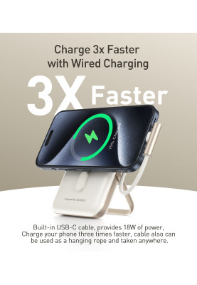 УМБ Choetech Magnetic Wireless 10000mAh 20W PD USB-C In/Out, Qi-15W,buid-in cabel White