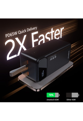 УМБ Choetech 50000mAh, 65W PD USB-C In/out, 2xUSB-A Li-pol чорна
