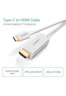 Кабель-Перехідник USB Type C to HDMI Cable Male to Male ABS Case 1.5m UGREEN MM121 Білий