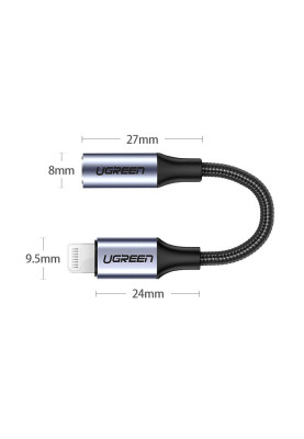 Перехідник Lightning --> 3.5 mm 10cm Headphone Jack Adapter Model US211 UGREEN Сірий