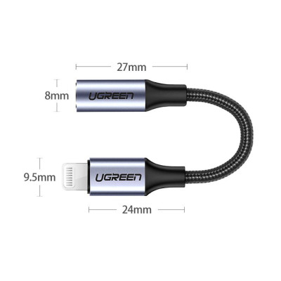 Перехідник Lightning --> 3.5 mm 10cm Headphone Jack Adapter Model US211 UGREEN Сірий