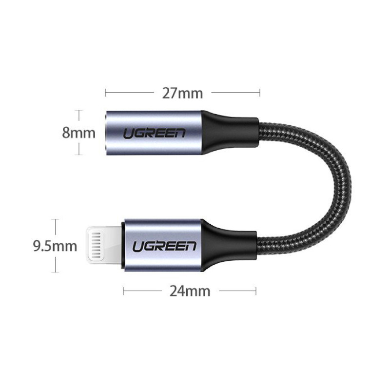 Перехідник Lightning --> 3.5 mm 10cm Headphone Jack Adapter Model US211 UGREEN Сірий