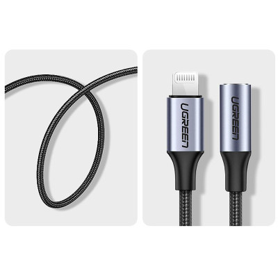 Перехідник Lightning --> 3.5 mm 10cm Headphone Jack Adapter Model US211 UGREEN Сірий