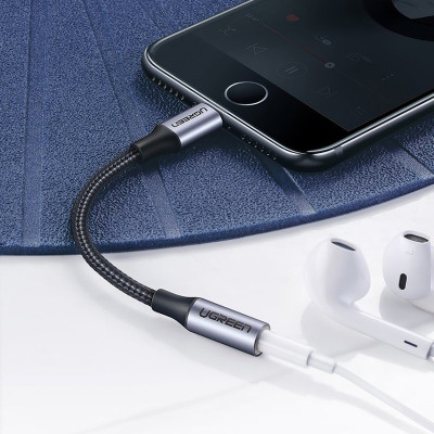 Перехідник Lightning --> 3.5 mm 10cm Headphone Jack Adapter Model US211 UGREEN Сірий