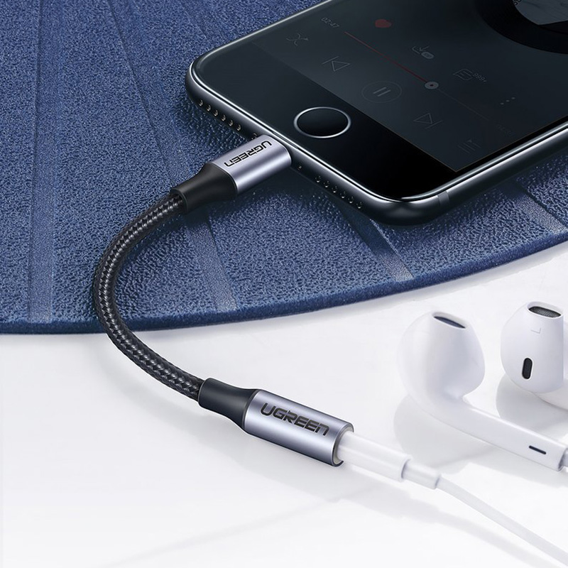 Перехідник Lightning --> 3.5 mm 10cm Headphone Jack Adapter Model US211 UGREEN Сірий