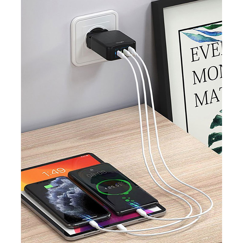 Зарядний пристрій 3xUSB 65W (2xUSB-C,USB-A) PD QC 3.0, чорний Media-Tech