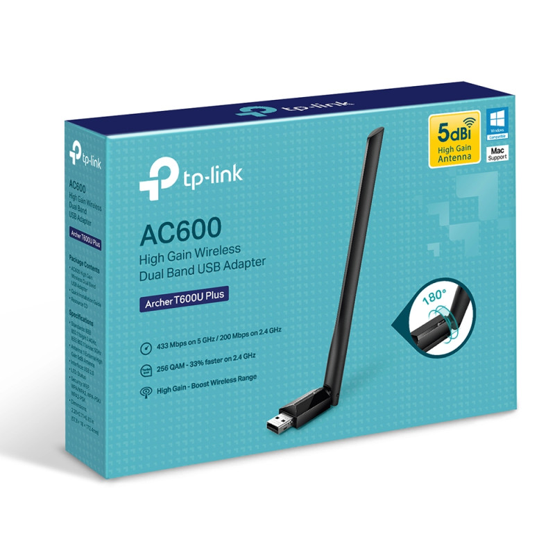 Адаптер WiFi TP-Link Archer T600U Plus AC600/USB 2.0/1 high gain antenna