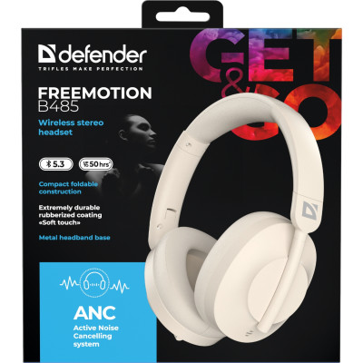Гарнітура Defender FreeMotion B485 Bluetooth+3,5мм+USB-C, ANC Beige Гарнітура Defender FreeMotion B485 Bluetooth+3,5мм+USB-C, ANC Beige