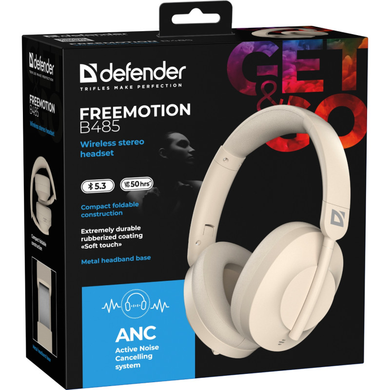 Гарнітура Defender FreeMotion B485 Bluetooth+3,5мм+USB-C, ANC Beige