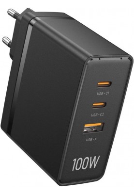 Зарядний пристрій 3xUSB 100W GaN (2хUSB-C+USB-A) чорний Vention