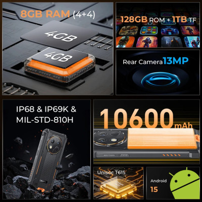 Смартфон Oukitel G1S 6.5"HD+ /4GB/128GB/ T606 /10600mAh /13+5Мп/ IP69K /NFC Black Смартфон Oukitel G1S 6.5"HD+ /4GB/128GB/ T606 /10600mAh /13+5Мп/ IP69K /NFC Black