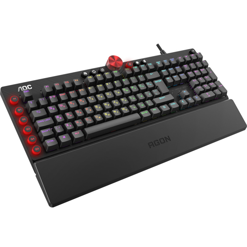 Клавіатура ігрова механічна AOC AGK700 Gaming RGB USB (Cherry Red Switch) підставка