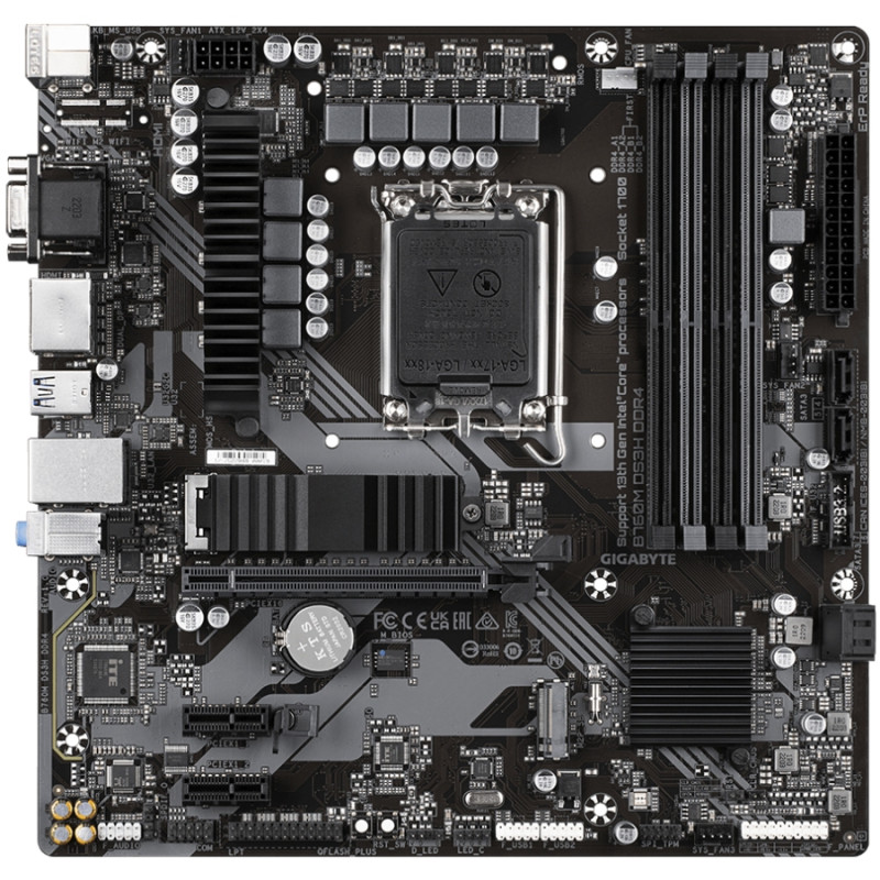 Gigabyte B760M DS3H DDR4 (1700/B760, 4*DDR4, 2хM.2 ,2xPCIex16, VGA , HDMI, 2xDP, 2.5GbE LAN, mATX)