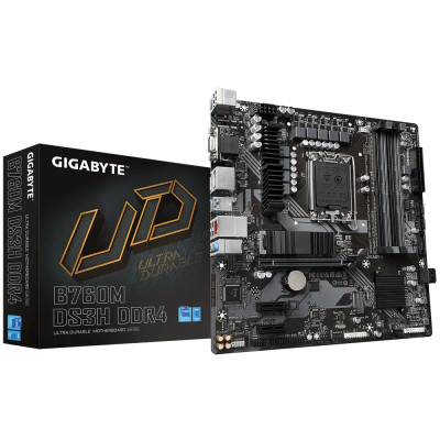 Gigabyte B760M DS3H DDR4 (1700/B760, 4*DDR4, 2хM.2 ,2xPCIex16, VGA , HDMI, 2xDP, 2.5GbE LAN, mATX)