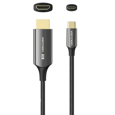 Кабель USB 3.1 Type-C M - HDMI M, 1.8m V2.0 8K 60 Гц Zinc Alloy TPE Black Vention Кабель USB 3.1 Type-C M - HDMI M, 1.8m V2.0 8K 60 Гц Zinc Alloy TPE Black Vention