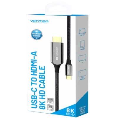 Кабель USB 3.1 Type-C M - HDMI M, 1.8m V2.0 8K 60 Гц Zinc Alloy TPE Black Vention Кабель USB 3.1 Type-C M - HDMI M, 1.8m V2.0 8K 60 Гц Zinc Alloy TPE Black Vention