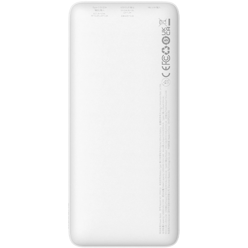 УМБ Baseus Airpow 10000mAh 20W PD,QC, USB-A, Micro-USB,USB-C In/Out White