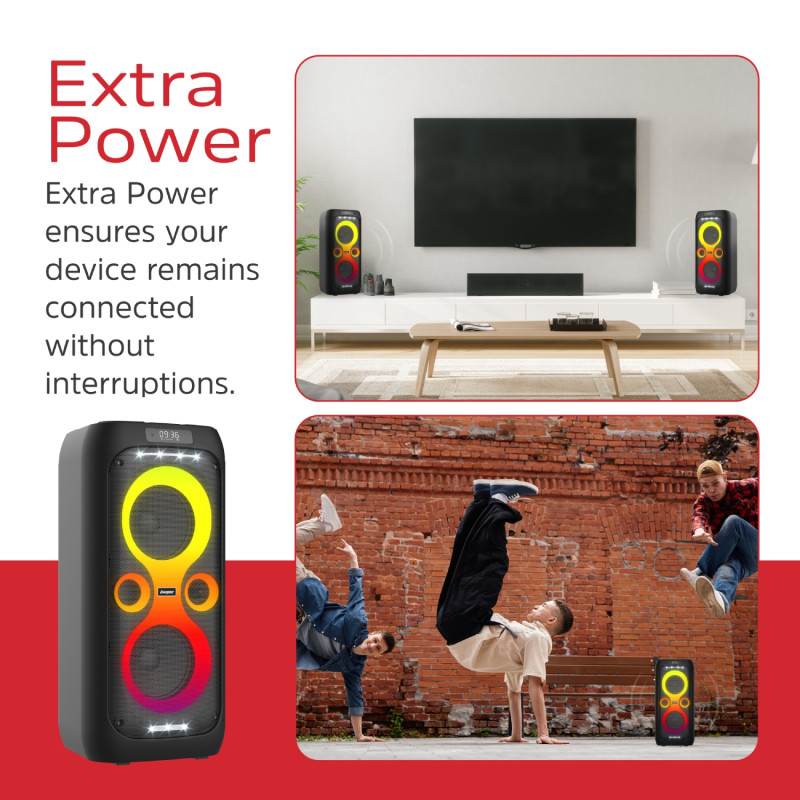 Акустична система 1.0 Energizer 50Вт Bluetooth 5.3/RMS/TF/USB/AUX/TWS/MIC, Dual 6.5” Drivers чорна