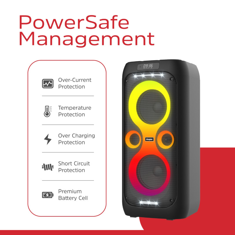 Акустична система 1.0 Energizer 50Вт Bluetooth 5.3/RMS/TF/USB/AUX/TWS/MIC, Dual 6.5” Drivers чорна