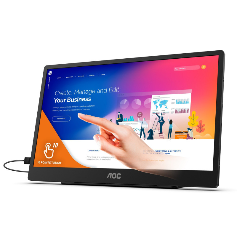 Моніто TFT 15.6" AOC 16T2, IPS, 60Hz, Micro-HDMI, USB- C, Pivot, колонки, темно сірий