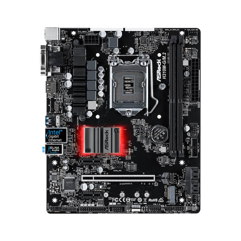 ASRock H310M-G/M.2/REF (1151/H310, 2*DDR4, 1xPCIe x16, 4xSATAIII, VGA/DVI-D/HDMI, GLan, 8ch, mATX)