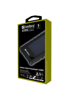 УМБ сонячна Sandberg Outdoor 16000 mAh, UPS mode, USB, Type-C, ліхтарик